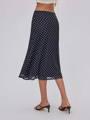 CIDER Womens Polka Dot Skirts Mesh High Waist Boho Flowy Long Midi Skirts thumbnail 5