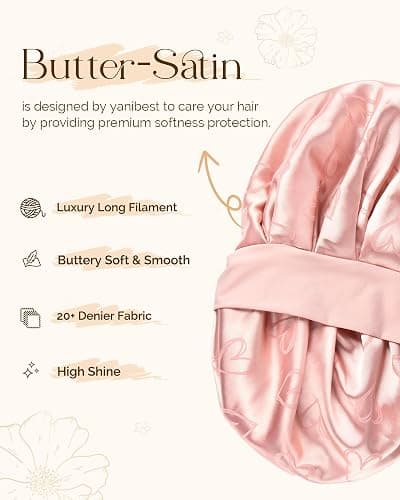 YANIBEST Silk Satin Bonnet for Sleeping Double Layer Hair Bonnet with Tie Band for Curly Natural Hair, Heart Print thumbnail 3