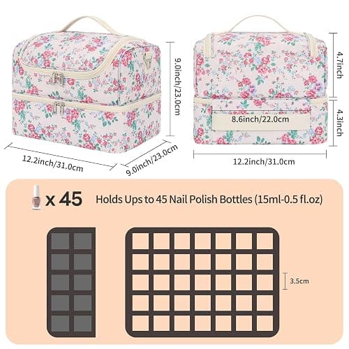 CUBETASTIC Nail Polish Organizer, Nail Supplies Storage Case Holds 45 Bottles Nail Polish & Nail Lamp, Travel Nail Tech Carrying Bag, Nail Kit Bag For Nail Stuff & Manicure Tools thumbnail 2