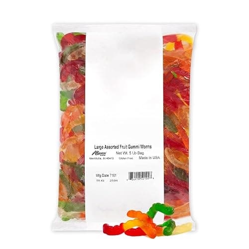 Albanese Candy, Large Assorted Fruit Gummi Worms, 5-pound Bag | Soft and Chewy Gummies, Gluten Free, Fat Free | Natural Flavors & Colors | Perfect for Birthday Parties and the Classroom - Image 1