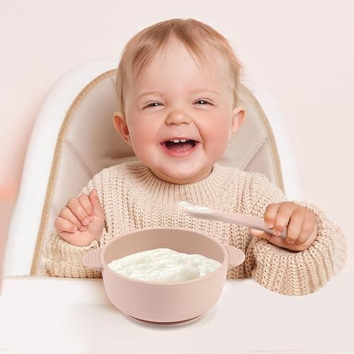 Eascrozn 3 Pack Baby Bowls with Suction and 3 Pack Baby Spoons, BPA Free, Silicone Baby Feeding Set for Babies Toddler Kids, Microwave and Dishwasher Safe thumbnail 2