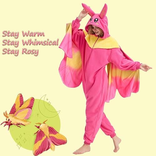 AMAMHAHAVA Rosy Maple Moth Onesie for Adults Halloween Cosplay Costume One-Piece Pajamas for Women and Men thumbnail 5