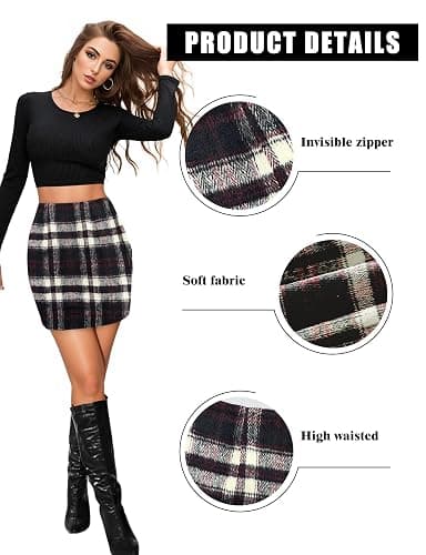 Plaid Skirts for Women, Pencil Mini Skirts for Women High Waist Bodycon Christmas Holiday Fall Winter Skirts 2025 Trendy thumbnail 4