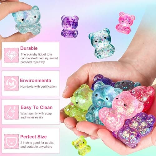 8 Pack Bear Squishy Toys, Glitter Colorful Sensory Stress Balls for Anxiety Relief, Squishy Balls Fidget Toys for Kids Adult, Squeeze Balls Bulk, Party Favors Goodie Bags Stuffer for Boys Girls thumbnail 5