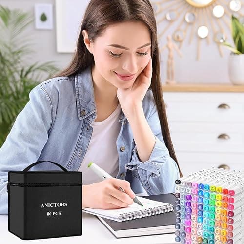 Alcohol Markers 80 Colors with Base Support, Drawing Art Markers Perfect for Students Kids and Adults Comics Sketching Illustration Artistic Creation Gift thumbnail 6