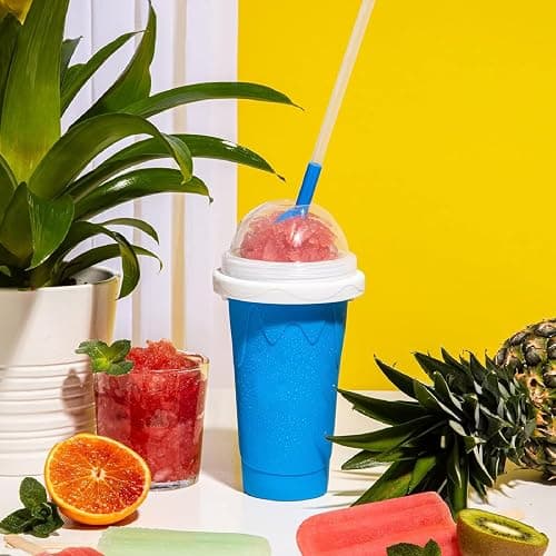 Slushy Maker Cup, Slushie Cup Maker, Milk Cola Juice Squeeze Cup, Magic Quick Freeze Cup, Cooling Cup, Smoothies Cup with Lids and Straws for All Age (Blue) thumbnail 2
