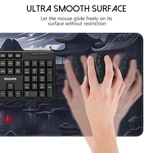 Vanzard Large Gaming Mouse Pad, Anime Black Mousepad with Stitched Edges, Expanded Cool Desk Mat, Japanese Red Moon XL Keyboard Mat Suitable for Home Office,31.5 X 11.8 Inch thumbnail 6
