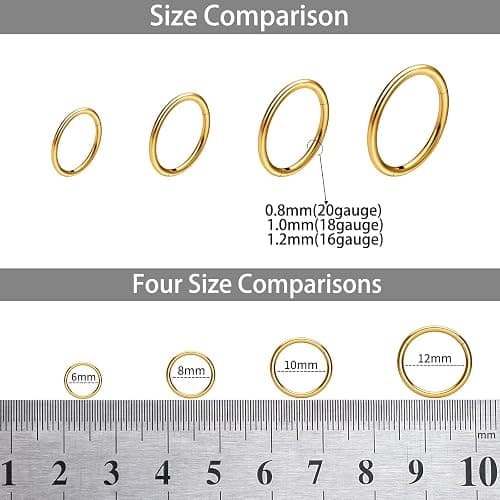 DGhera 8Pcs Nose Ring Hoop & Hinged Clicker Septum Rings [16G/18G/20G]–Hoop Helix Cartilage Daith Tragus Sleeper Earrings For Women Men thumbnail 2