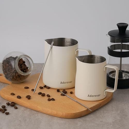 Milk Frothing Pitcher, 600ml/20oz Steaming Pitchers Stainless Steel Milk Coffee Cappuccino Latte Art Barista Steam Pitchers Milk Jug Cup with Decorating Art Pen, Matte White thumbnail 5
