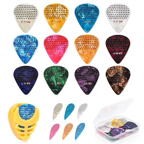 30 Packs Guitar Picks with Grips Non-slip, Includes Thin Medium Heavy Guitar Pick 0.46 0.71 0.96mm, Variety Colorful with Holder and Storage Case for Acoustic Electric Guitar Bass Ukulele - Image 1