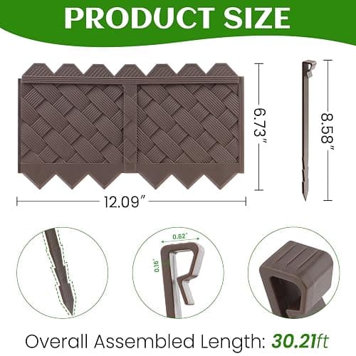 30-Pack Weaving Flower Bed Garden Edging Borders (30 FT) - No Dig Border Edgings with 8.5” Anchor Stakes & Interlocking Design-Thickened Borders for Lawns, Flower Beds & Landscaping thumbnail 3