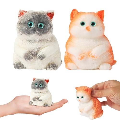 2 Pack Cat Squishy Squeeze Toys, Stress Relief Squishies for Kids Party Favors, Furry Cat Toys Squishy Funny Fidget Toys Novelty Things Suitable for Adults Kids - Image 1
