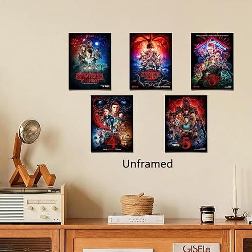 Pauluios 5PC-Stranger Things Season 5 poster For Fans Kids room Bedroom wall Decor -Movie Stranger Things Posters Canvas Prints Picture For Teen Boy girls Gifts thumbnail 3