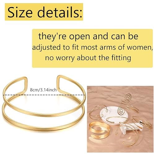 YVVLEE 6 Pieces Minimalist Gold Arm Cuff Bracelets Set Adjustable Coil Bangle Upper Arm Cuff Armband Jewelry Set for Women thumbnail 2