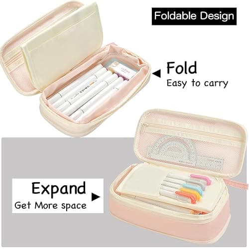 YOKUMA Pencil Case Cute Pencil Pouch for Girls Big Capacity Pen Bag Box, Kawaii Aesthetic College School Supplies for Student Teen Adults Preppy, Pink thumbnail 4