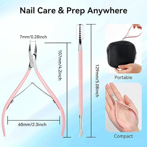 Makartt Cuticle Trimmer with Cuticle Pusher - Stainless Steel Cuticles Nipper with Dual Spring, Ergonomic Handle, 7mm Blade & Dual-Ended Pusher for Nail Care & Gel Removal, Pink thumbnail 2