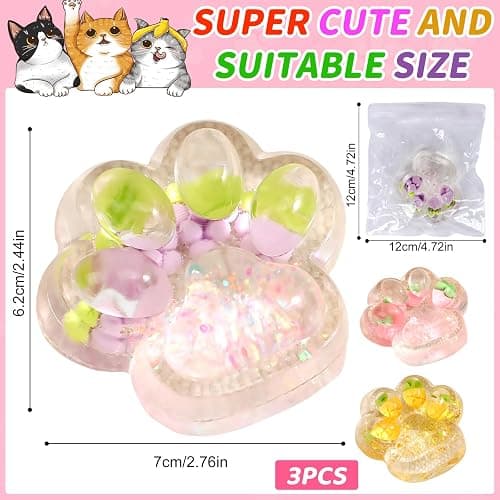 3 Pcs Cat Paw Squishy, Taba Squishy Paw kit for Stress Relief, Fruits Taba Cat Paw Squishys, Fufu Squishys, Squeeze Toys, Soft Fidget Toys Adorable for Kids & Adults Party Gifts thumbnail 2