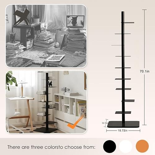 HYHTMER 9-Tier Metal Spine Bookshelf - Vertical Tower for Booksfor Small Spaces, Multipurpose Corner Bookshelf, Tall & Narrow Ladder Bookcase, Ideal Book Display for Home or Office (Orange Color) thumbnail 2