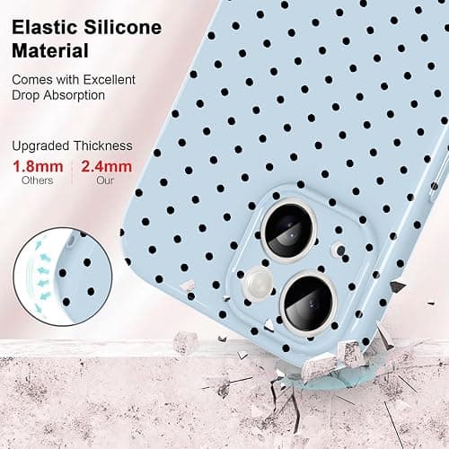 RUMDEY Polka Dot Phone Case for iPhone 14 Cute Fashion Pattern Case 6.1", Aesthetic Trendy Stylish Print Design Women Girly Cover Camera Protective Gloss Soft Slim Silicone Shockproof TPU Funda, Blue thumbnail 5