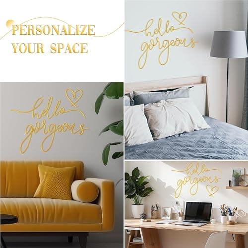 Hicarer Hello Gorgeous Metal Wall Art Decor Minimalist Decoration Metal Hello Gorgeous Decorative Sign for Living Room Office Bedroom Hotel Home Wall Decoration(Gold,Classic Style) thumbnail 3