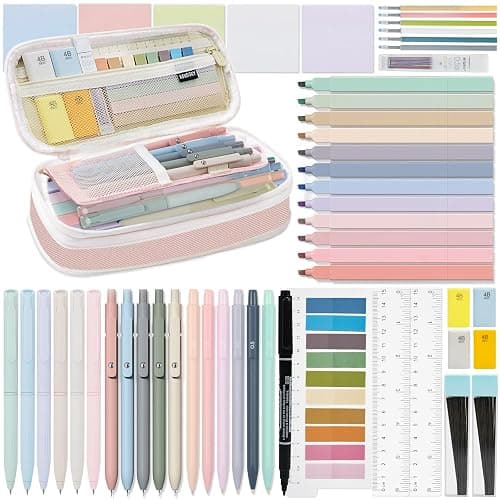 HRFGWDD 52 PCS Aesthetic School Supplies with Highlighters, Mechanical Pencils, Color Ink Gel pens, Pencil Case, Bible Study Supplies, Pens Pencils and Highlighters Set, Stationary Set for Student - Image 1