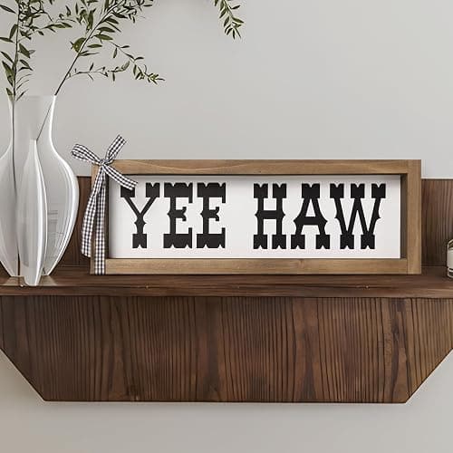 flangairy Western Wall Decor, Wooden Yee Haw Sign, CowBoy Theme Room Southwestern Bathroom kitchen Bedroom Nursery Table Shelf Office Desk Rustic Farmhouse Home Decoration thumbnail 8