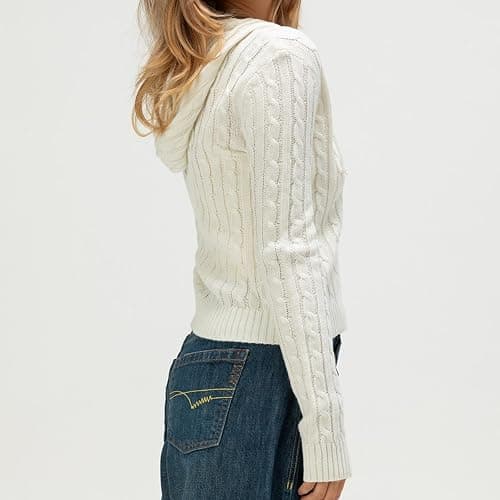 Women Zip Up Hoodie Y2k Vintage Long Sleeve Knitted Sweater 90s Knitwear Coat Jacket Streetwear thumbnail 5