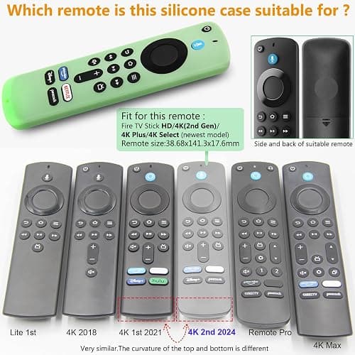 Pinowu Remote Cover Case (2pcs) Compatible with Fire TV Stick 4K HD 2nd (2024 Released) / Pioneer　Newest Alexa Voice Remote, Anti Slip Silicone Sleeve with Wrist Strap (Green, Turquoise, Glow) thumbnail 3
