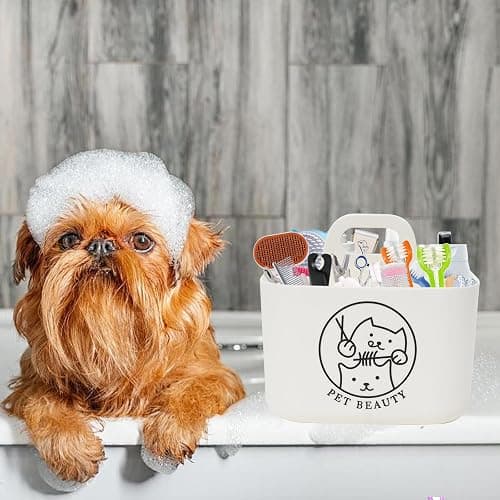 Brabtod Dog Storage Organizer for Grooming Supplies,4-Compartment Caddy for Dog Cat Grooming Kit,Pet Stuff Storage,Ieal for Shampoo,Trimmer,Clipper,Combo,Brush-Modern Minimalist White thumbnail 7