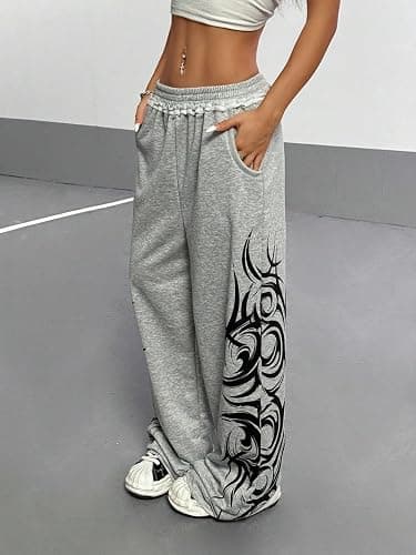 ZAFUL Womens Wide Leg Sweatpants Y2K Gothic Graffiti High Waisted Lounge Pants Athletic Joggers Pants with Pockets thumbnail 5