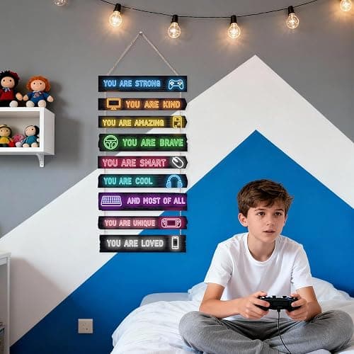 Game Room Decor for Boys, 9-Piece Gaming Wall Art with Inspirational Quotes, Gamer Themed Wooden Signs for Kids Bedroom, Video Game Playroom & Boys Room Wall Decor thumbnail 6