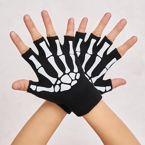 OTPEH Skeleton Gloves For Women Men Adults Fingerless Goth Gloves Glow In The Dark Halloween Costume Emo Accessories thumbnail 4