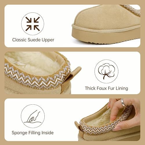 EVELLYHOOTD Slipper for Women Men Suede Braided Mini Boots with Fluffy Fur Lining Short Ankle Boots for Autumn Winter Warm Casual Comfort Shoes thumbnail 3