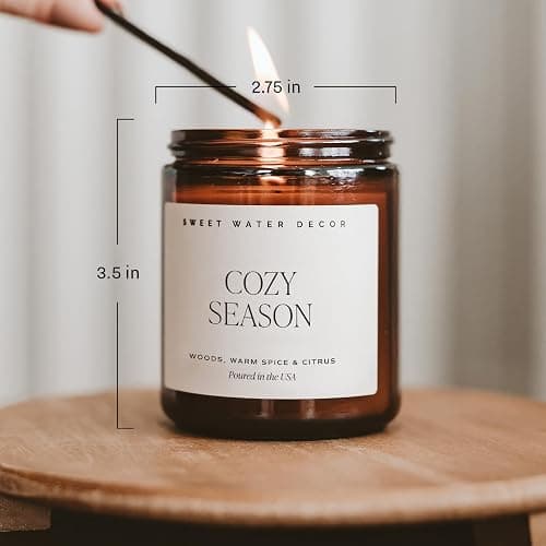 Sweet Water Decor Cozy Season Fall & Winter Candle, 9oz Amber Jar Black Lid | Woods, Warm Spice, & Citrus Scented Non-Toxic Soy Wax, 40+ Hour Burn Time, Holiday Decorations, Christmas Stocking Stuffer thumbnail 4