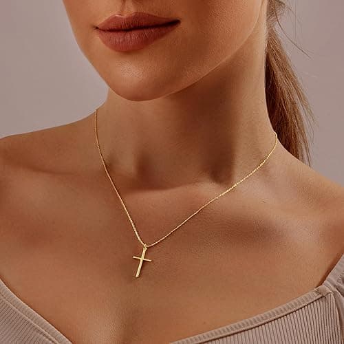 HAXIYA Cross Necklace for Women 14K Gold Plated/Sterling Silver Cross Necklace Dainty Tiny Layered Choker Cross Pendant Necklaces Faith Jewelry First Communion Gifts for Her ﻿ - Simple-Gold thumbnail 7