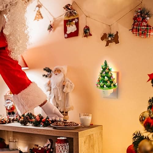 Hausse Christmas Ceramic Tree Night Light, Decorative Snow Covered Xmas Tree Nightlight with Lamp, Multicolor Bulbs & 360 Degree Swivel Plug with ON/Off Switch for Home Bathroom Bedroom Decor thumbnail 5
