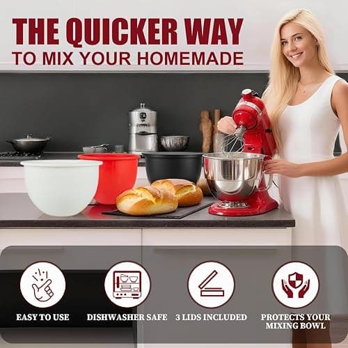 GuanQiao Silicone Bowl Liners for 5 Qt KitchenAid Mixers, 3 Liners with Lids thumbnail 4