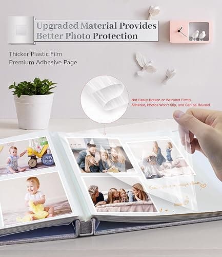 Artfeel Photo Album Self Adhesive Scrapbook Album for 3x5 4x6 5x7 8x10 Pictures,40 Pages Linen Cover with Display Window DIY Photo Book,Ideal Gifts for Family Travel Wedding Baby thumbnail 3