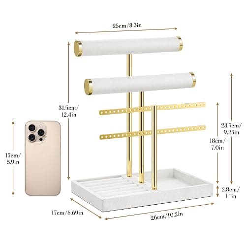 bussdis 3 Tier Bracelet Holder Display - Detachable T Bar White Velvet Bracelet Holder, Jewelry Holder Organizer for Bracelet, Necklace, Earrings, Rings thumbnail 3