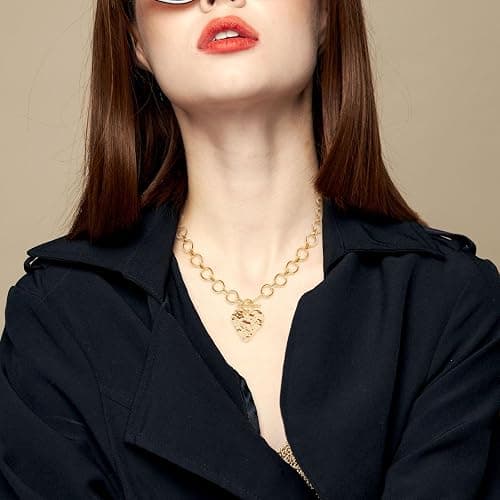 Mikovivi Chunky Gold Pendant Necklaces for Women, Large Statement Hammered Heart Pendant Necklace Vintage Chunky Gold Chain Necklace for Women Trendy Jewelry Gift thumbnail 6