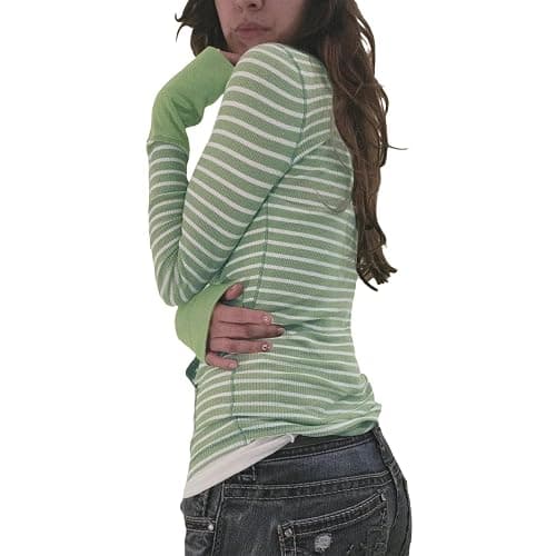Women Y2K Shirt Fairy Grunge Fall Knit Tops Striped Long Sleeve Downtown Girl Emo Clothes Baggy Graphic Tees thumbnail 4