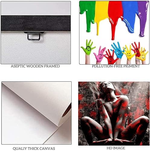 3 Panels Graffiti Women Pictures Wall Art Sexy Girl Posters HD Print Art Black and Red Abstract Wall Decor Artwork Living Room Bedroom Home Decor, Framed 12" W x 16" H x 3pcs - Artwork08 - 36L" x 16W" thumbnail 6