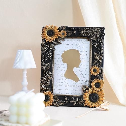 Bicuzat 3D Embossed Golden Sunflower with Black Frame Pattern Photo Frame Photo Display Frame Picture Frame Card Frame for Desktop Table Top Display, 4 by 6 Inches thumbnail 2
