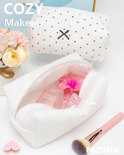 PAZIMIIK Cozy Makeup Bag Small Aesthetic Travel Zipper Cosmetic Pouch for Women Make Up Beauty Accessories Brushes,Embroidery Flower thumbnail 4