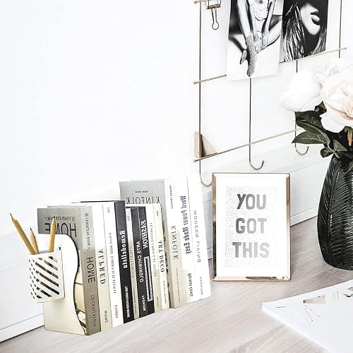 Adjustable Bookends Metal Book Ends for Heavy Book Holder Heavy Duty Bookends Nonskid Bookcase Desktop Book Organizer Binder Holder (White) thumbnail 7