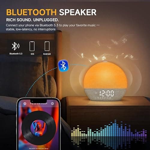 Geuuap Sunrise Alarm Clock White Noise Sound Machine for Bedroom | Natural Wake-Up Light with 30 Soothing Sleep Aids, Bluetooth Speaker, Dimmable Clock, Screen-Free Design for Baby Adults Kids-Khaki thumbnail 5