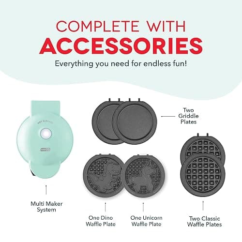 Dash MultiMaker® Mini System - Compact Waffle Maker for Family Breakfasts - Removable Griddle Plates & nonstick surface - 6 Plates - Aqua thumbnail 8
