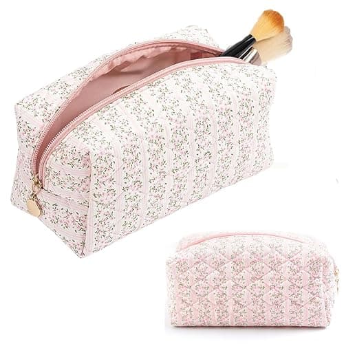 Suweiyuanshiyi Floral Makeup Bag,Multi-Functional Coquette Cosmetic Bag,Soft Fuzzy Cosmetic Pouch Puffy Travel Toiletry Bag,Aesthetic Makeup Brushes Storage Bag for Women Girls Girlfriends - Image 1