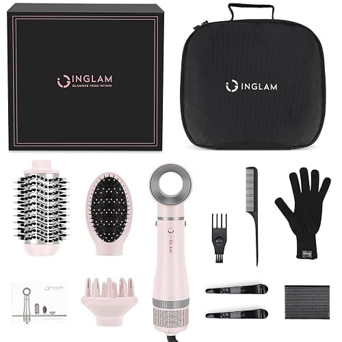 IG INGLAM 4 in 1 Blowout Hair Dryer Brush Set - Negative Ion Detachable Hair Dryer, Volumizer Styler with 2 Brush Heads, Pink thumbnail 8