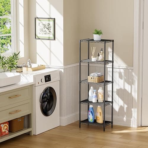 SINGAYE Metal Shelves Wire Shelving：Storage Rack Standing Units Shelf for Kitchen Laundry Bathroom Closet Organizers Pantry Narrow Mesh Adjustable 10" D x 16" W x 55" H Black thumbnail 2